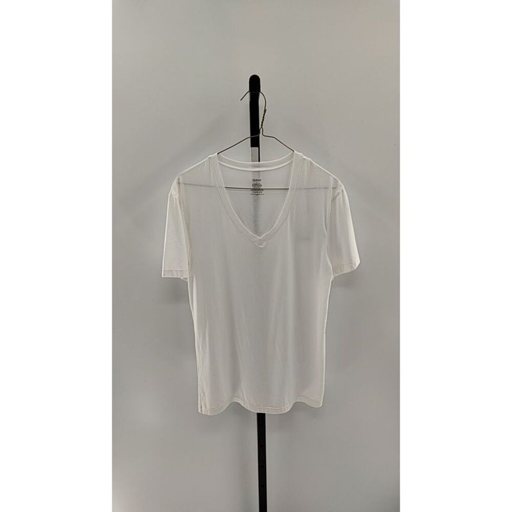 Quince White V-Neck Short Sleeve Top